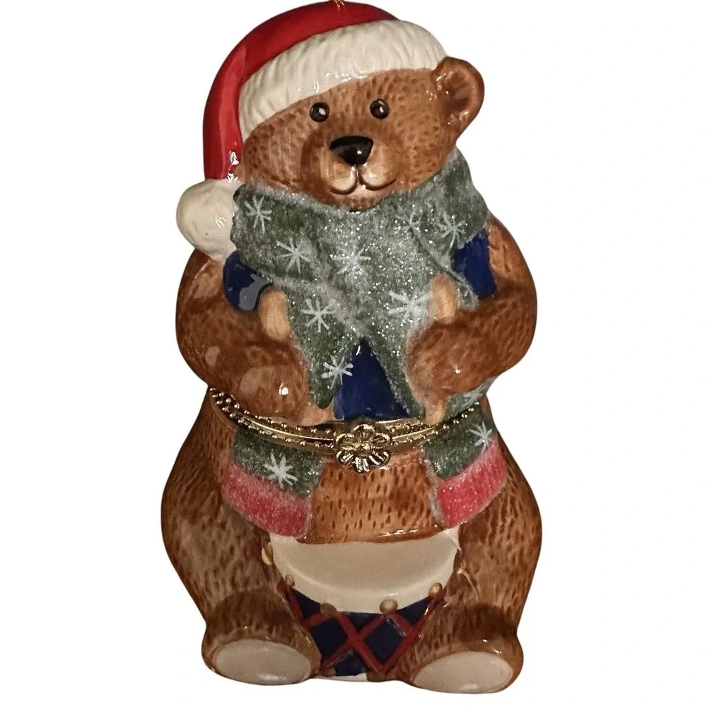 Mr.‎ Christmas Holiday Teddy Bear Drum Trinket Music Box Ceramic Ornament